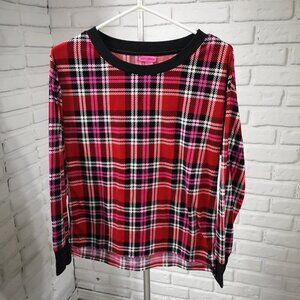 Betsey Johnson Ladies Size Small Black, White, Red, & Pink Plaid 2 Piece PJ Set